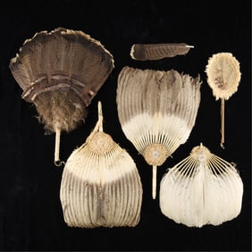 5 Antique Feather Hand Fans