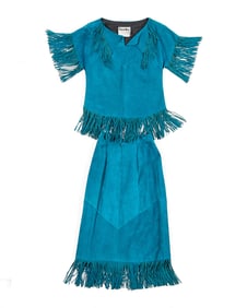 Pioneer Wear Leather Suede Turquoise Top & Skirt