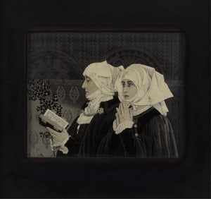 19th c. French "Palm Sunday" Embroidered Panel