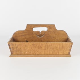 Antique Tiger Maple Carved Wood Caddy