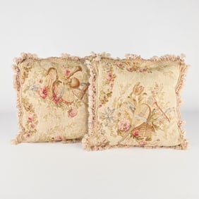 Pair Aubusson Tapestry Pillows
