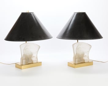 Pair Beth Weissman Lucite Table Lamps