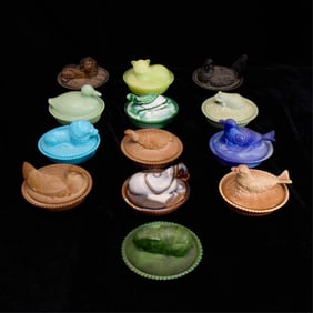 13 Rare NMGCS Milk Glass Nesting Animals