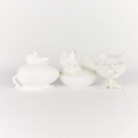 3 Vintage Milk Glass Nesting Animal Tureens