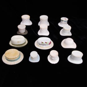 13 Vintage Milk Glass Hats & Shoes