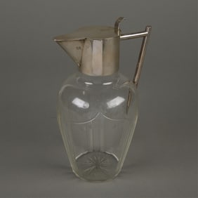 Austrian Etched Glass & Silver Claret Pitcher