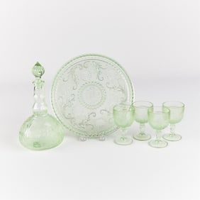6 Pcs Indiana Tiara Green Glass Wine Decanter Set