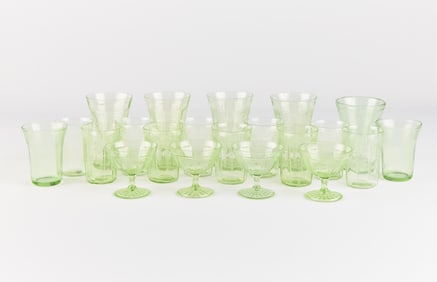 21 Pcs Vintage Uranium/Vaseline Glass Drinkware