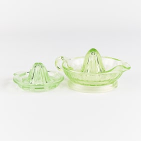 2 Uranium/Vaseline Glass Citrus Reamer Juicers