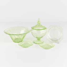 5 Pcs Vintage Misc. Uranium/Vaseline Glass Vessels