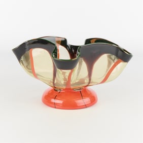 Czechoslovakian Art Glass Red & Black Raised Bowl