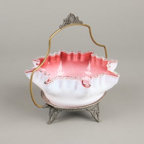 Wedding Ruffle Pink Glass Basket