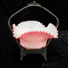 Wedding Ruffle Cranberry Glass Basket