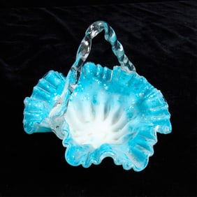 Glass Wedding Ruffle Blue Basket