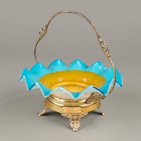 Wedding Ruffle Blue & Yellow Glass Basket