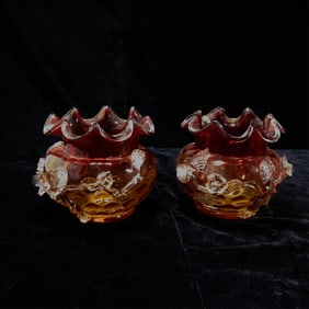 Pair Cranberry Glass Bowls