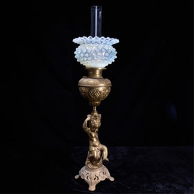B&H Co. Cherub Hobnail Glass Banquet Lamp