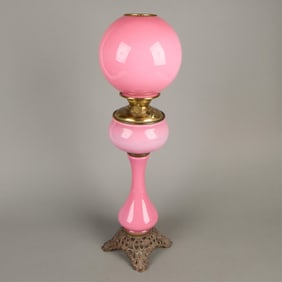Antique Victorian Style Pink Glass Table Lamp