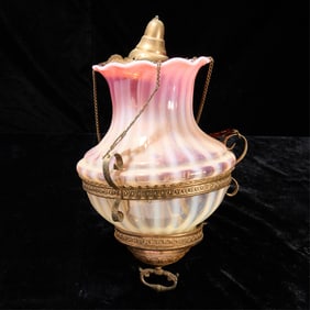 Hanging Parlor Lamp w/ Pink Glass Shade