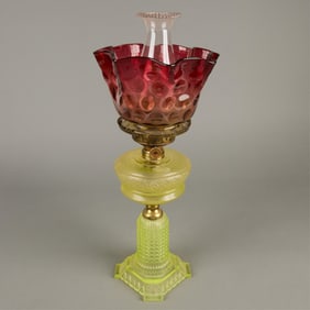 Antique Cranberry Vaseline Glass Table Lamp