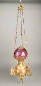 Victorian Parlor Lamp w/ Purple Glass Shade