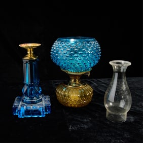 Victorian "Americus" Blue & Amber Glass Table Lamp