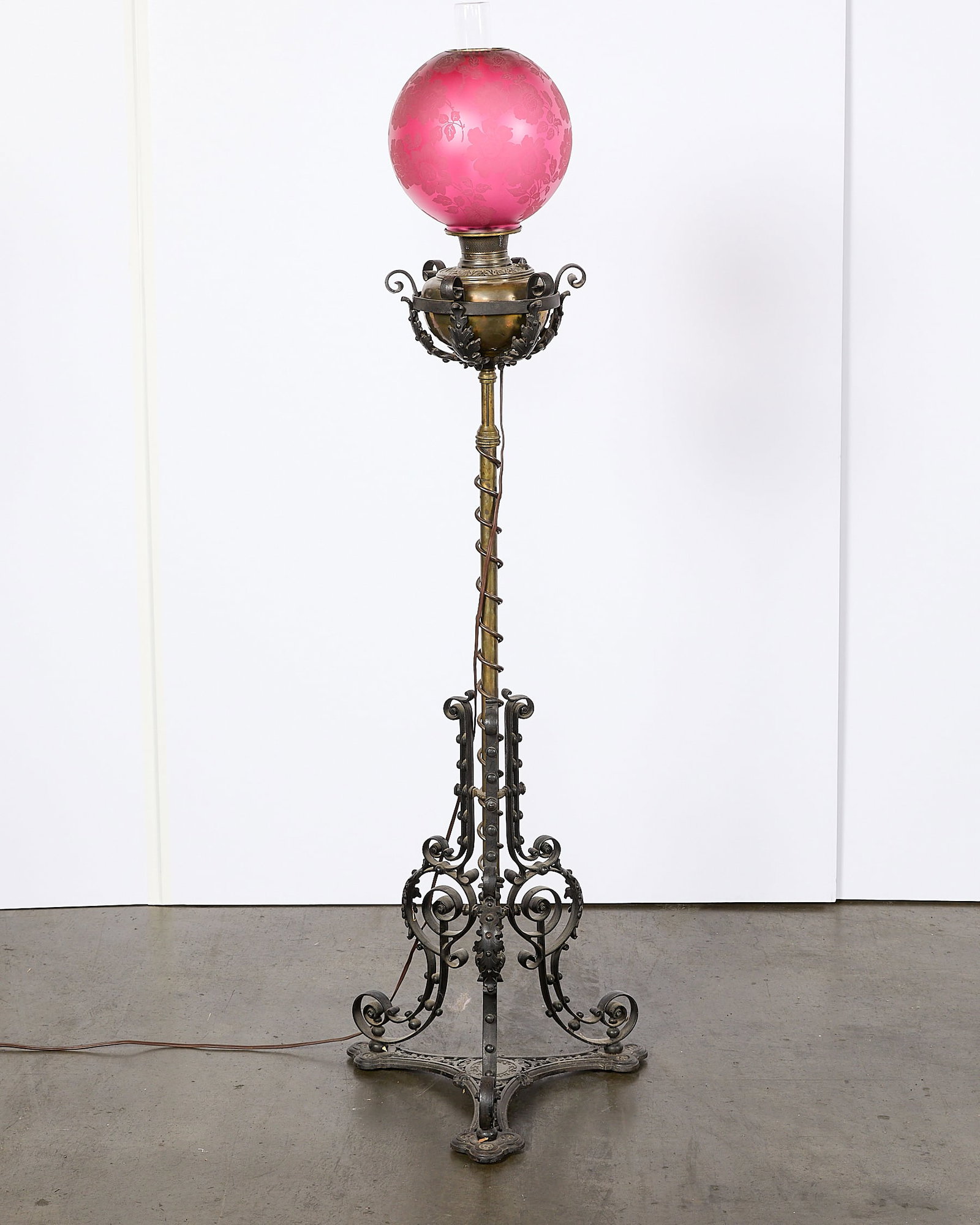 Victorian Piano Lamp w/ Pink Shade (1 of 4)