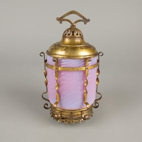 Hanging Ceiling Parlor Lamp w/ Pink Glass Shade