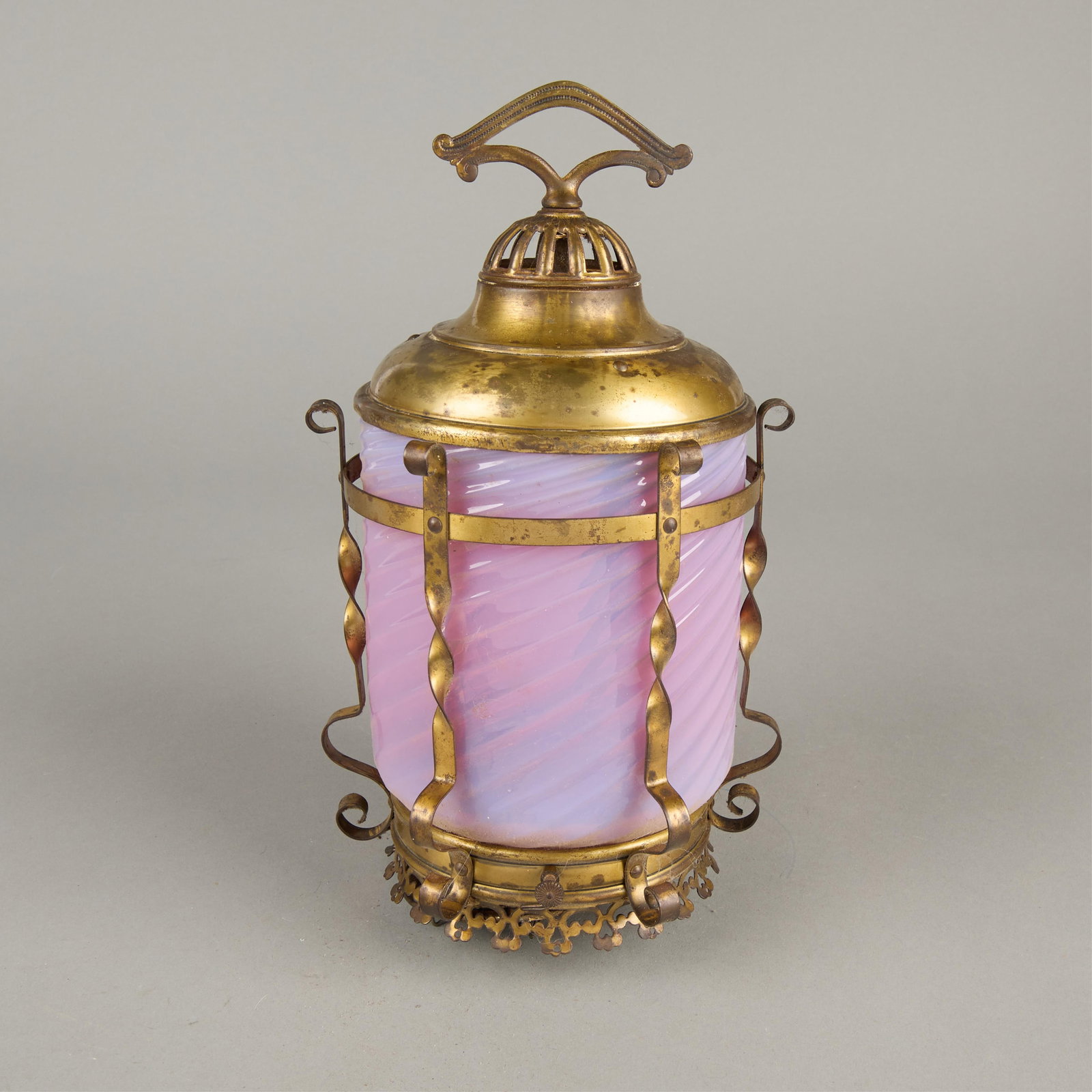 Hanging Ceiling Parlor Lamp w/ Pink Glass Shade (1 of 3)
