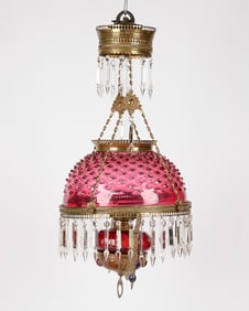 Antique Hanging Parlor Lamp w/ Glass Shade