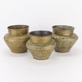 3 Large Middle Eastern Repousse Brass Jardinieres