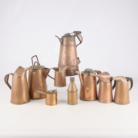 9 Vintage Copper Oil Canisters or Cruets