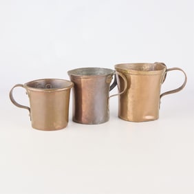 3 18th/19th c. Copper Pass Mugs or Beer Cups