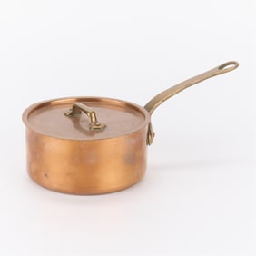 Antique Small 5" Lidded Copper Saucepan Pot