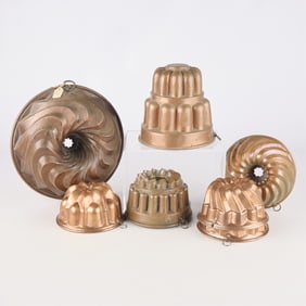 7 Vintage Copper Jelly Mold Pans