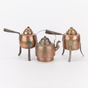 3 Antique Copper Tea Kettles & Coffee Pots