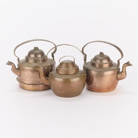 3 Antique Copper Tea Kettles