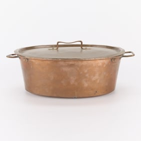 Large Vintage Copper Lidded Fish Kettle Pot