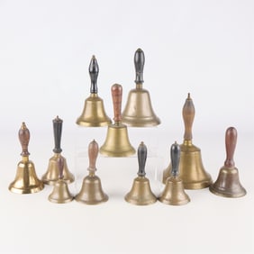 11 Vintage 19th/20th c. Brass School Hand Bells