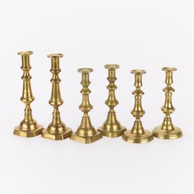 3 Pairs Vintage Brass Push-Up Candlesticks