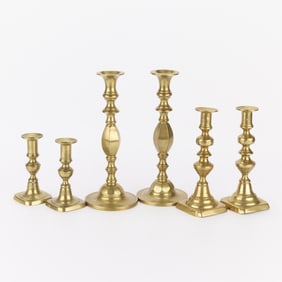 3 Pairs Vintage Brass Candlesticks Incl. Push-Up
