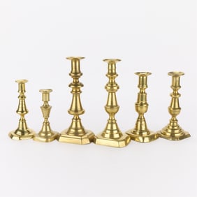 6 Vintage Brass Push-Up Candlesticks