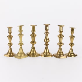 6 Vintage Brass Push-Up Candlesticks