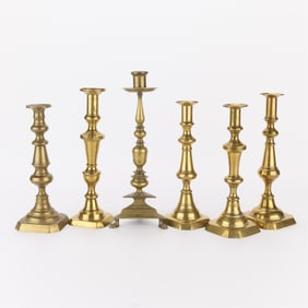 6 Vintage Brass Push-Up Candlesticks