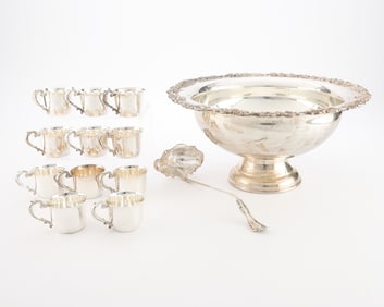 12 pcs Sheridan Silverplate Punch Bowl & Cups Set - 5,507 g
