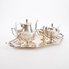 Set 6 LBS Co. Silverplate Art Deco Tea Vessels - 4,726.2 g