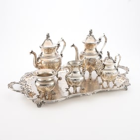 6 pcs Sheridan Chased Silverplate Floral Tea Set - 9,348.4 g
