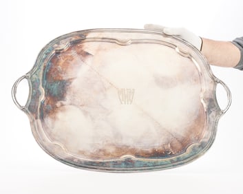 Vintage Monogrammed Silverplate Butler's Tray - 3,979.4 g