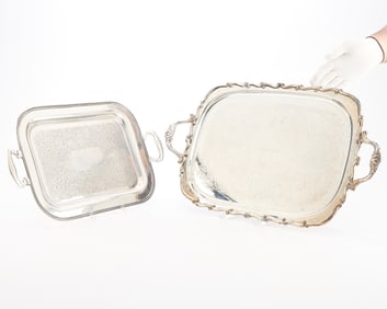 2 Vintage Silverplate Butler's Serving Trays - 4,944.3 g