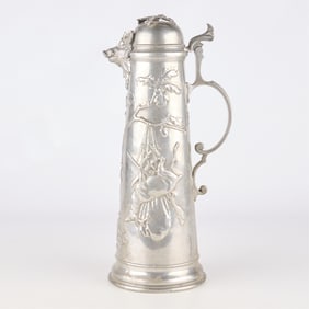 Antique Pewter Hunting Serving Stein Ewer